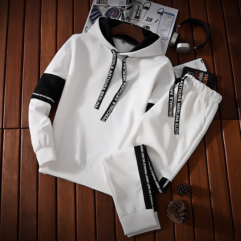 Men's hoodie thin long sleeve suit youth student sportswear male edition trend 2 sets a set