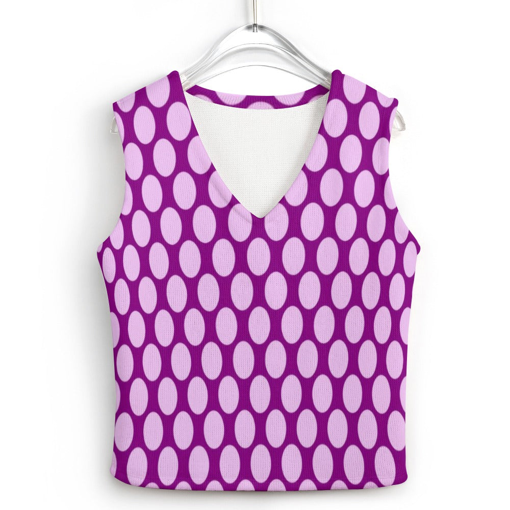 KSC's Exclusive Polka Dot Designs Women's Long Sleeve Button Knit Vest- 10 Options Inside