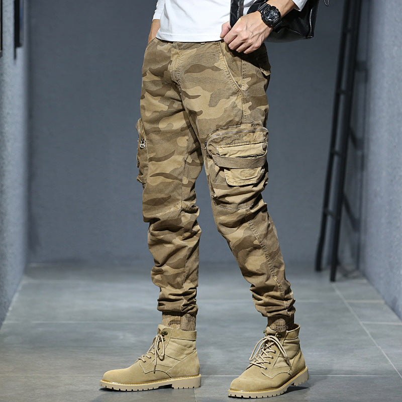 New Men's Casual Pants Camouflage Cargo Pants Slim show high military style bunches of foot pants