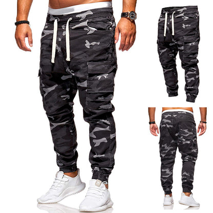 Men's camouflage overalls large size elastic waist corset trousers outdoor sports men's military pants