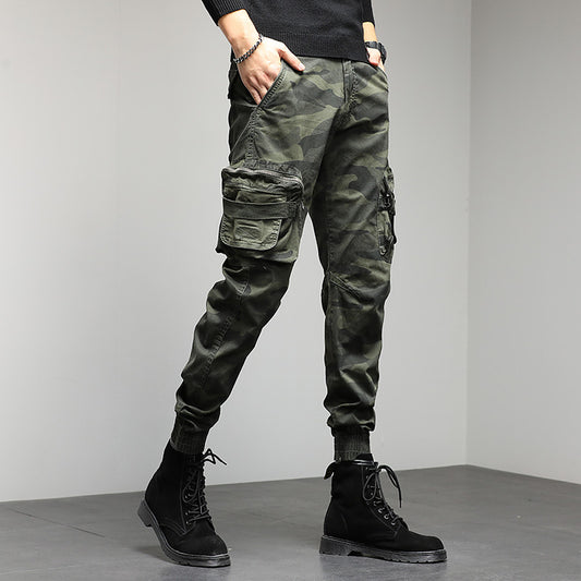 New Men's Casual Pants Camouflage Cargo Pants Slim show high military style bunches of foot pants