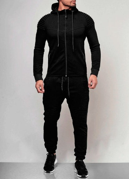 Stylish & Sporty Jogging Suit Men's Leisure sports long sleeve suit pure color Cardigan Hoodie Pants two pieces -Track Suit