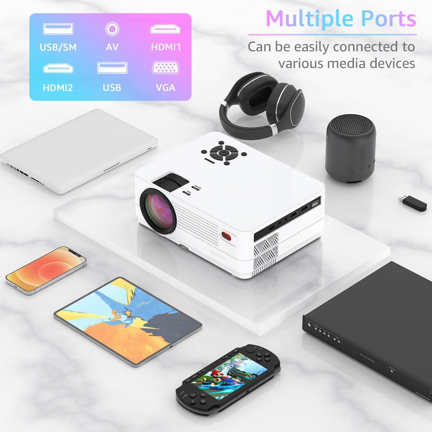 ULTIMATE MOVIE PROJECTOR- 1080P 5G WiFi Bluetooth Projector, 15000LM Full HD Movie Projector, 300, Display for Outdoor Movies Support 4k Home Theater, Compatible with iOS/Android/PC/XBox/PS4/TV