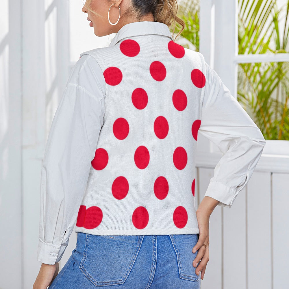 KSC's Exclusive Polka Dot Designs Women's Long Sleeve Button Knit Vest- 10 Options Inside