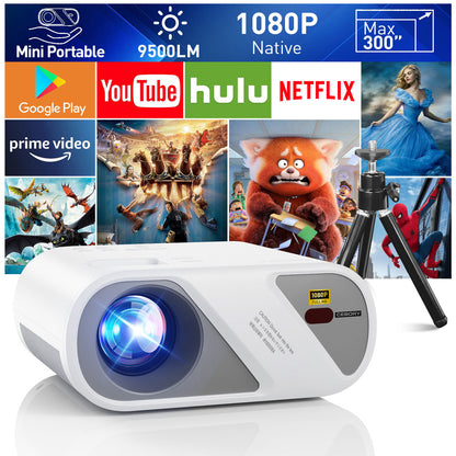 AWESOME PROJECTOR -Projector, Full HD 1080P Video Projector With Tripod, Portable Mini Outdoor Movie Projector For iPhone, Home Theater Projector Compatible With HDMI/USB/AV/Smartphone/TV Stick/Laptop