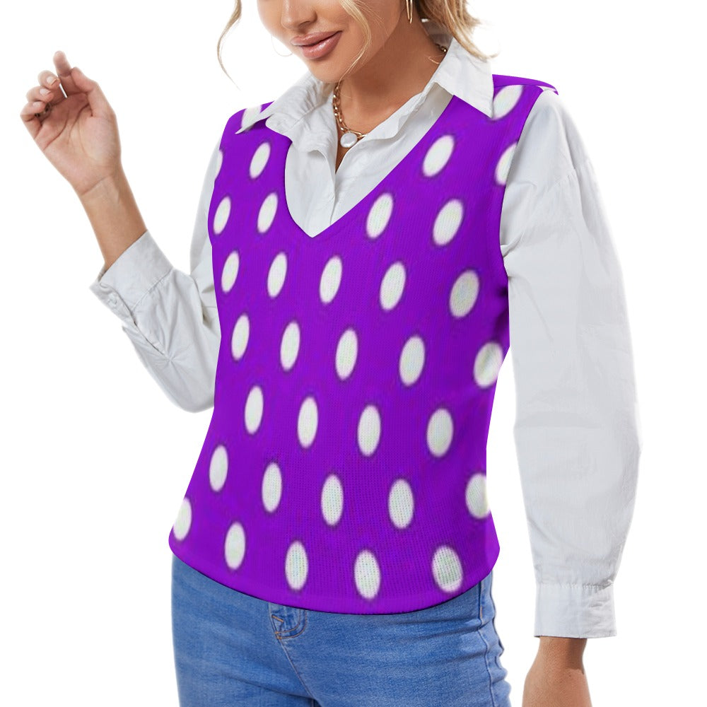 KSC's Exclusive Polka Dot Designs Women's Long Sleeve Button Knit Vest- 10 Options Inside