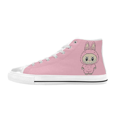 LABUBU TRENDY STYLE KID SHOES- Pink Labubu High Top Canvas Shoes for Kid