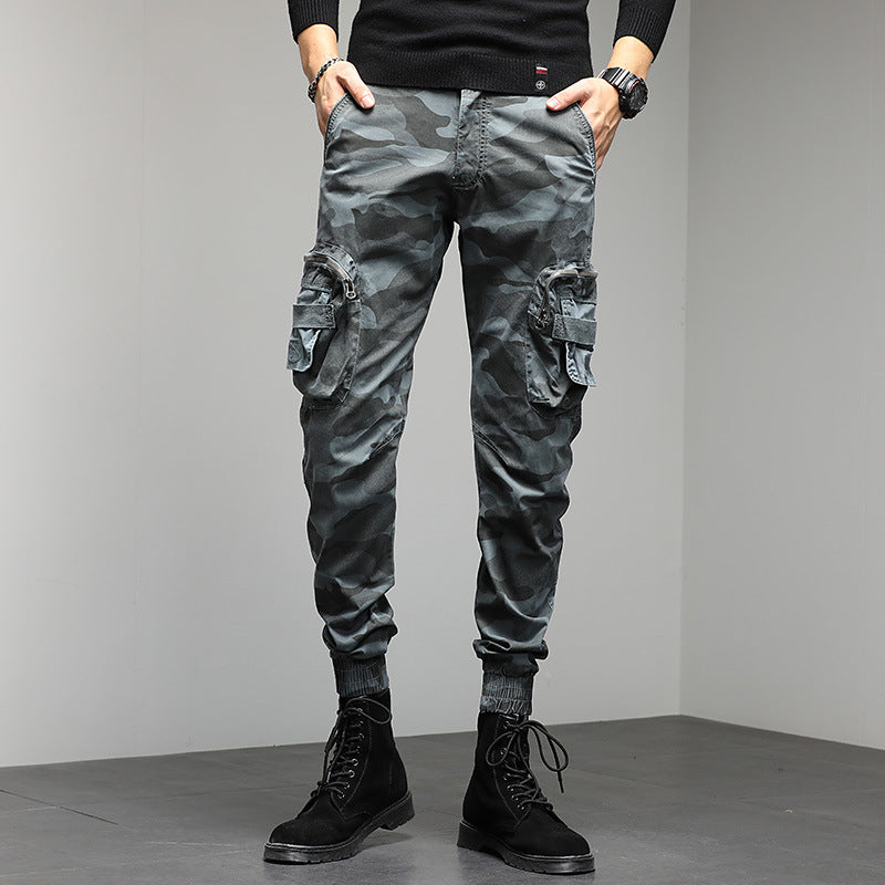 New Men's Casual Pants Camouflage Cargo Pants Slim show high military style bunches of foot pants