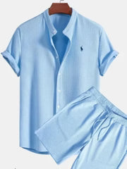 K&S's Men's Casual Loose Shirt & Short Set- casual loose short sleeved short four sided elastic set
