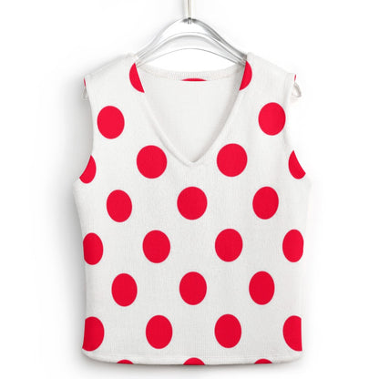 KSC's Exclusive Polka Dot Designs Women's Long Sleeve Button Knit Vest- 10 Options Inside