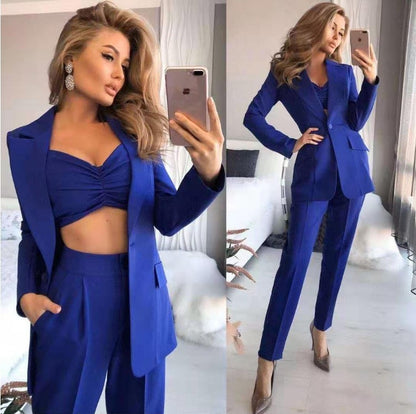 New solid color medium length loose suit trousers all vest three-piece set