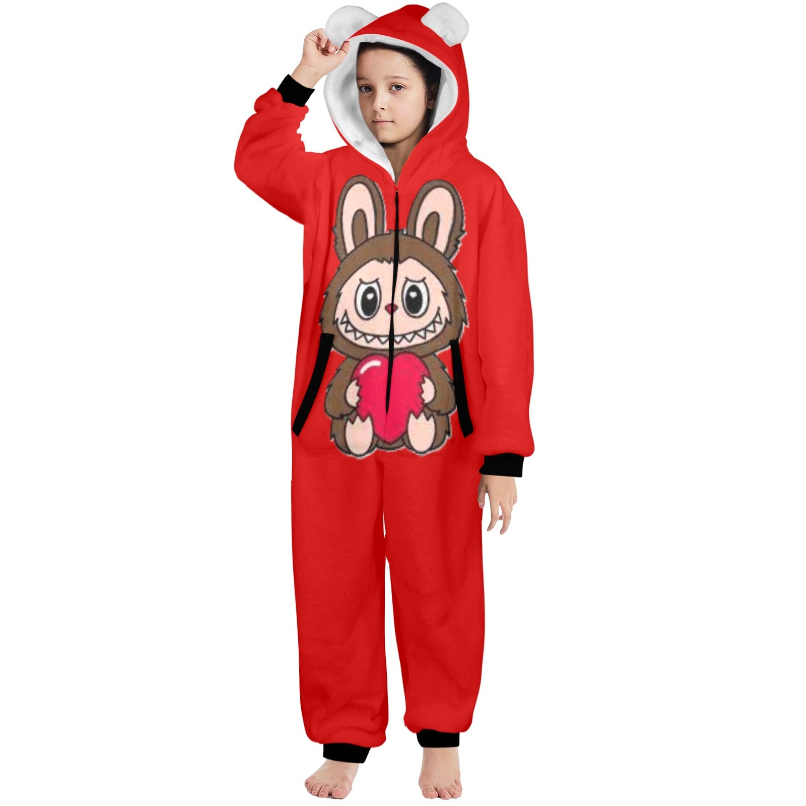 KSC's Exclusive Big Kids Onesie Labubu (8 to 15 Years) Red Brown Labubu w/Heart