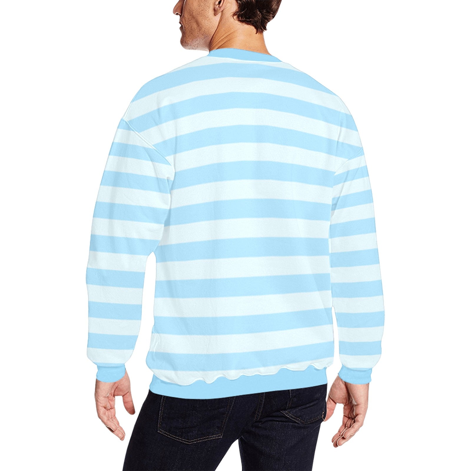 Sweet Blue Two Tone Colors Horizontal Stripe Men's Sweater Men's Crew Neck Sweatshirt (Model H18)