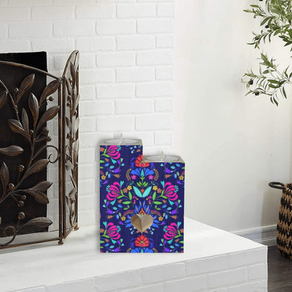 BLUE FLORAL DESIGN Wooden Candle Holder (Without Candle)