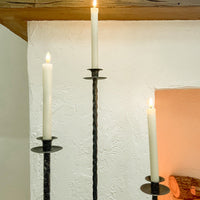 Tall Hand-Forged Cast Iron Floor Candle Holders, Set of 3