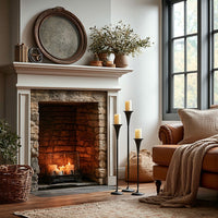 Tall Flared Black Iron Candle Holders, Set of 3