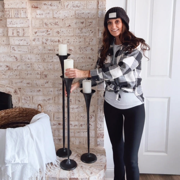 Tall Flared Black Iron Candle Holders, Set of 3