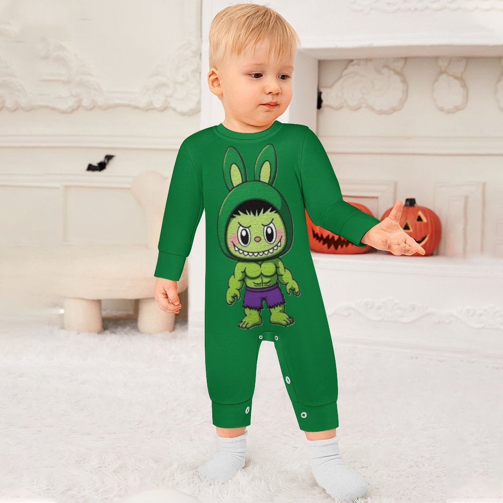 Hulk Labubu Baby Onesie Romper Long Sleeve with Hat
