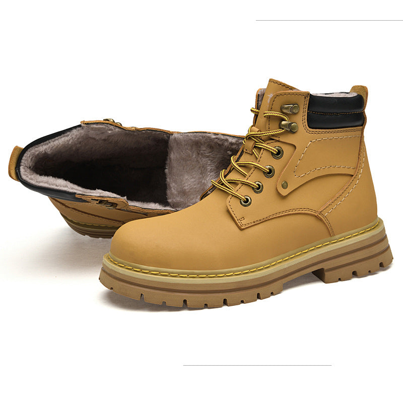 Men's Spring High help work boots British style men with velvet cotton shoes platform anti-leather shoes