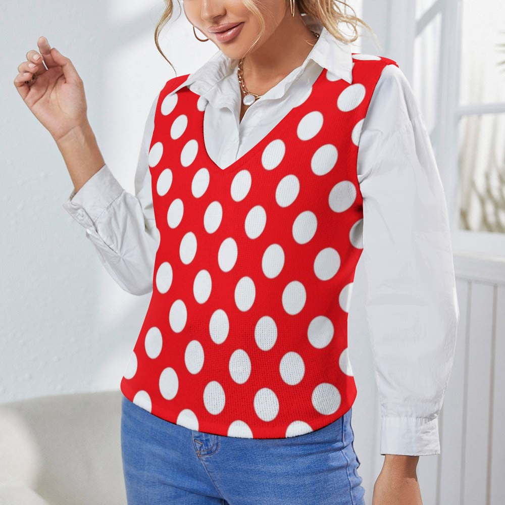 KSC's Exclusive Polka Dot Designs Women's Long Sleeve Button Knit Vest- 10 Options Inside