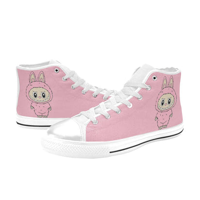 LABUBU TRENDY STYLE KID SHOES- Pink Labubu High Top Canvas Shoes for Kid