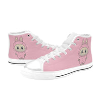LABUBU TRENDY STYLE KID SHOES- Pink Labubu High Top Canvas Shoes for Kid