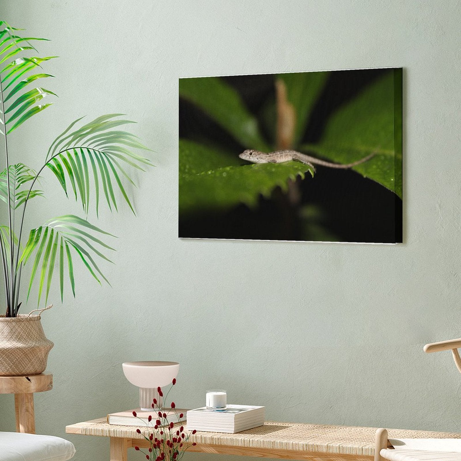 Leaf Lounge: The Lizard’s Retreat Hanging picture Frame Canvas Print 40×30cm (Horizontal)