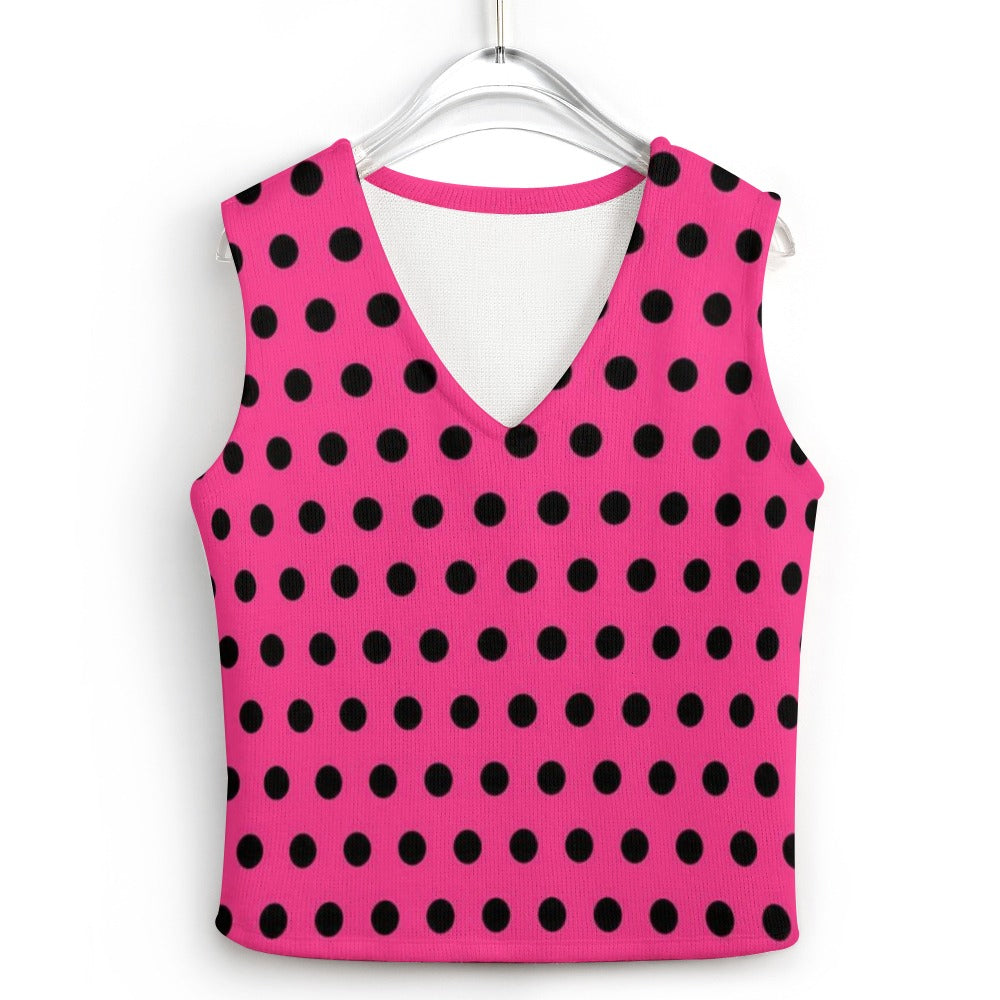 KSC's Exclusive Polka Dot Designs Women's Long Sleeve Button Knit Vest- 10 Options Inside