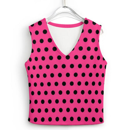 KSC's Exclusive Polka Dot Designs Women's Long Sleeve Button Knit Vest- 10 Options Inside