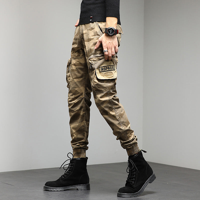 New Men's Casual Pants Camouflage Cargo Pants Slim show high military style bunches of foot pants
