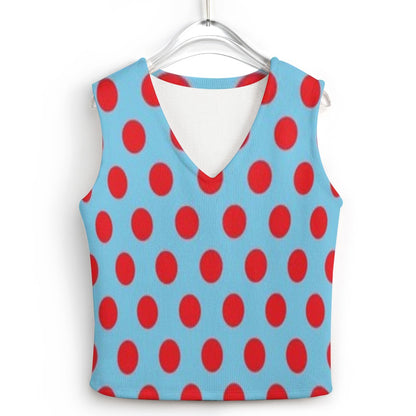KSC's Exclusive Polka Dot Designs Women's Long Sleeve Button Knit Vest- 10 Options Inside