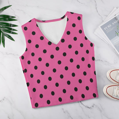 KSC's Exclusive Polka Dot Designs Women's Long Sleeve Button Knit Vest- 10 Options Inside