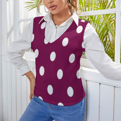 KSC's Exclusive Polka Dot Designs Women's Long Sleeve Button Knit Vest- 10 Options Inside