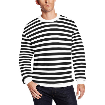 Black and White Lines Striped Sweater -Men's Sweatshirts Men's Crew Neck Sweatshirt (Model H18)