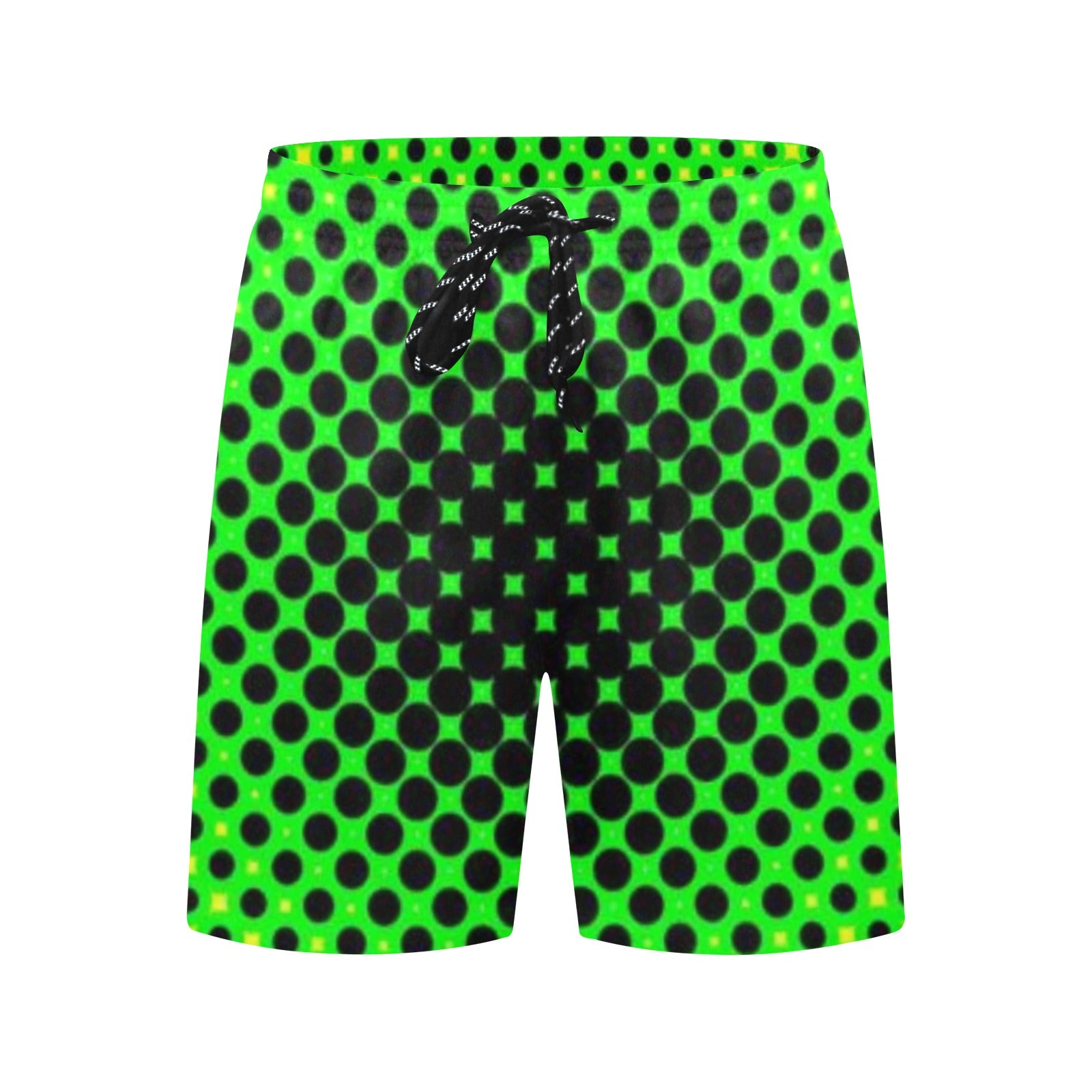 KSC's Custom Design Men's Lime Green Black Dot Mid-Length Beach Shorts