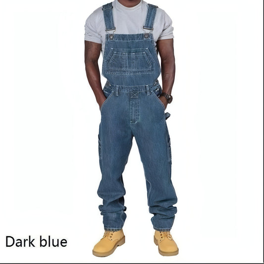 Hot Style Denim Overalls RuggedForm™ – Men's Loose-Fit Denim Utility Overalls