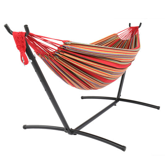 COMFY HAMMOCK & SWING SET- Black Steel Pipe Hammock Frame with Polyester Cotton Hammock Set