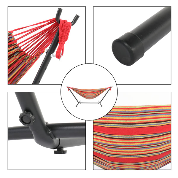 COMFY HAMMOCK & SWING SET- Black Steel Pipe Hammock Frame with Polyester Cotton Hammock Set