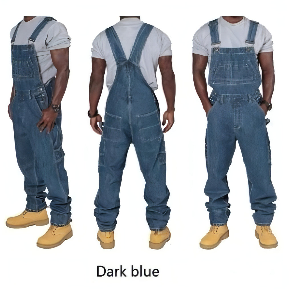 Hot Style Denim Overalls RuggedForm™ – Men's Loose-Fit Denim Utility Overalls
