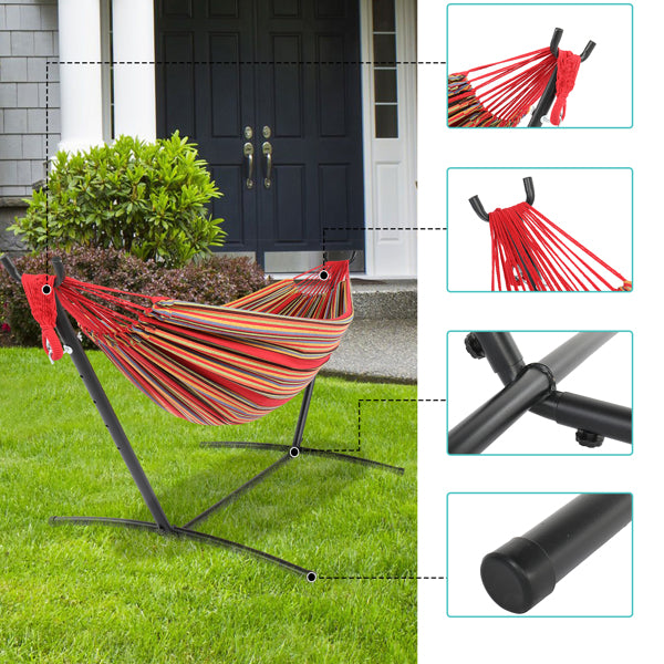 COMFY HAMMOCK & SWING SET- Black Steel Pipe Hammock Frame with Polyester Cotton Hammock Set