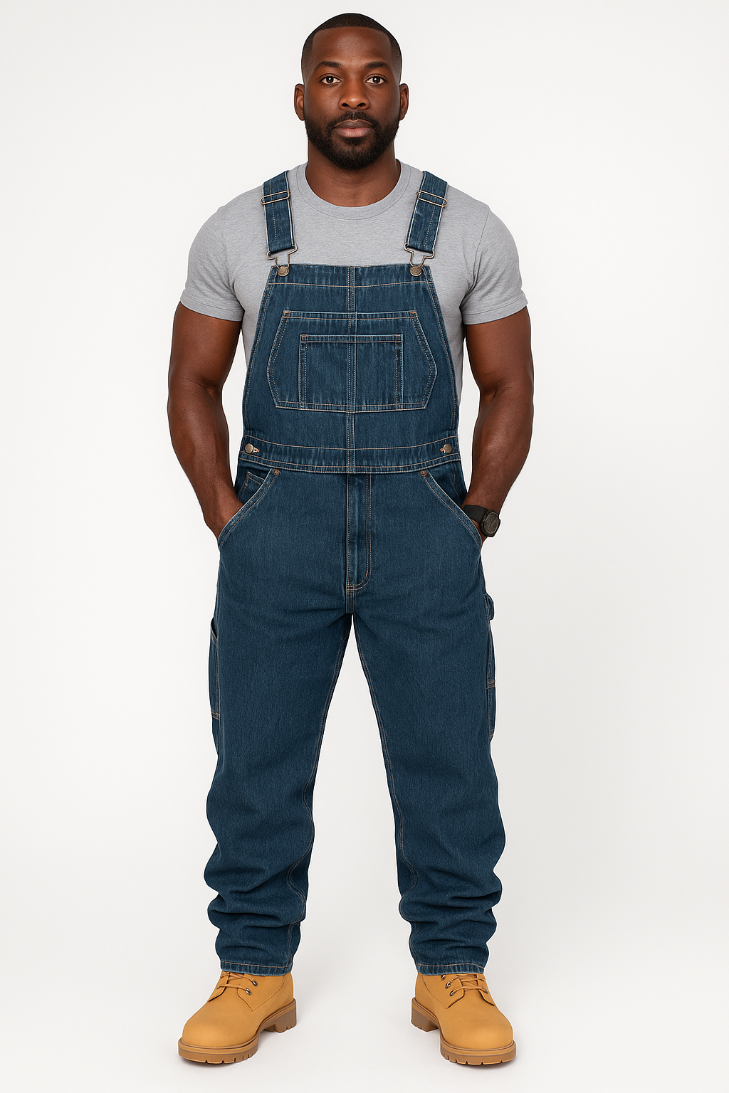 Hot Style Denim Overalls RuggedForm™ – Men's Loose-Fit Denim Utility Overalls