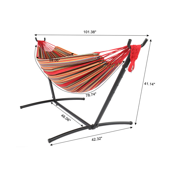 COMFY HAMMOCK & SWING SET- Black Steel Pipe Hammock Frame with Polyester Cotton Hammock Set