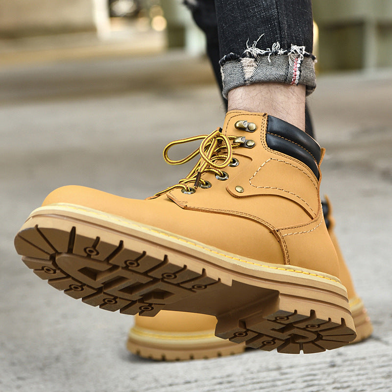 Men's Spring High help work boots British style men with velvet cotton shoes platform anti-leather shoes