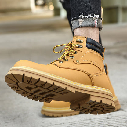 Men's Spring High help work boots British style men with velvet cotton shoes platform anti-leather shoes