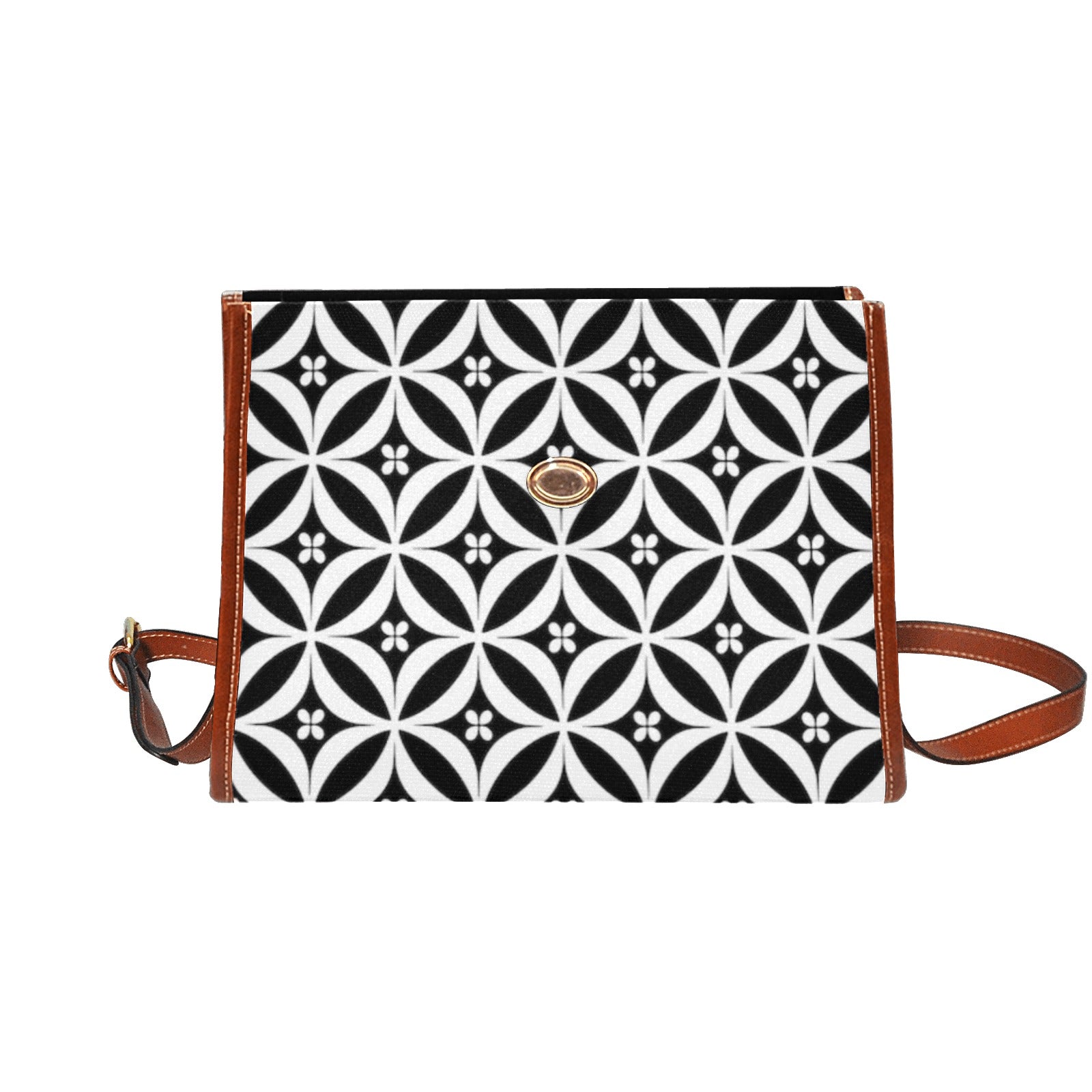 Shopksc.com Exclusive Black and White Floral Geometric Pattern Designs Handbag Fashion 