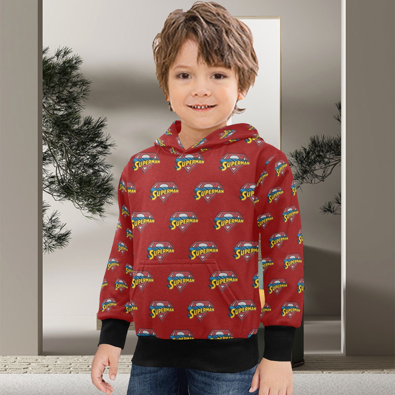 Super Hero Pattern -Little Boys' Long Sleeve Hoodie