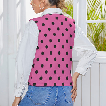 KSC's Exclusive Polka Dot Designs Women's Long Sleeve Button Knit Vest- 10 Options Inside