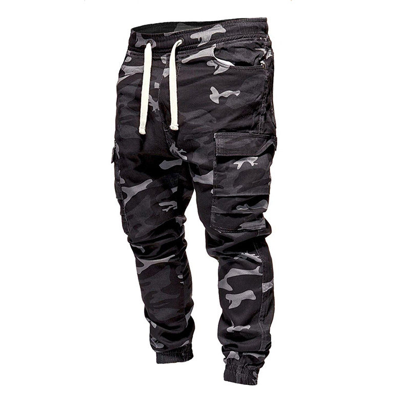Men's camouflage overalls large size elastic waist corset trousers outdoor sports men's military pants