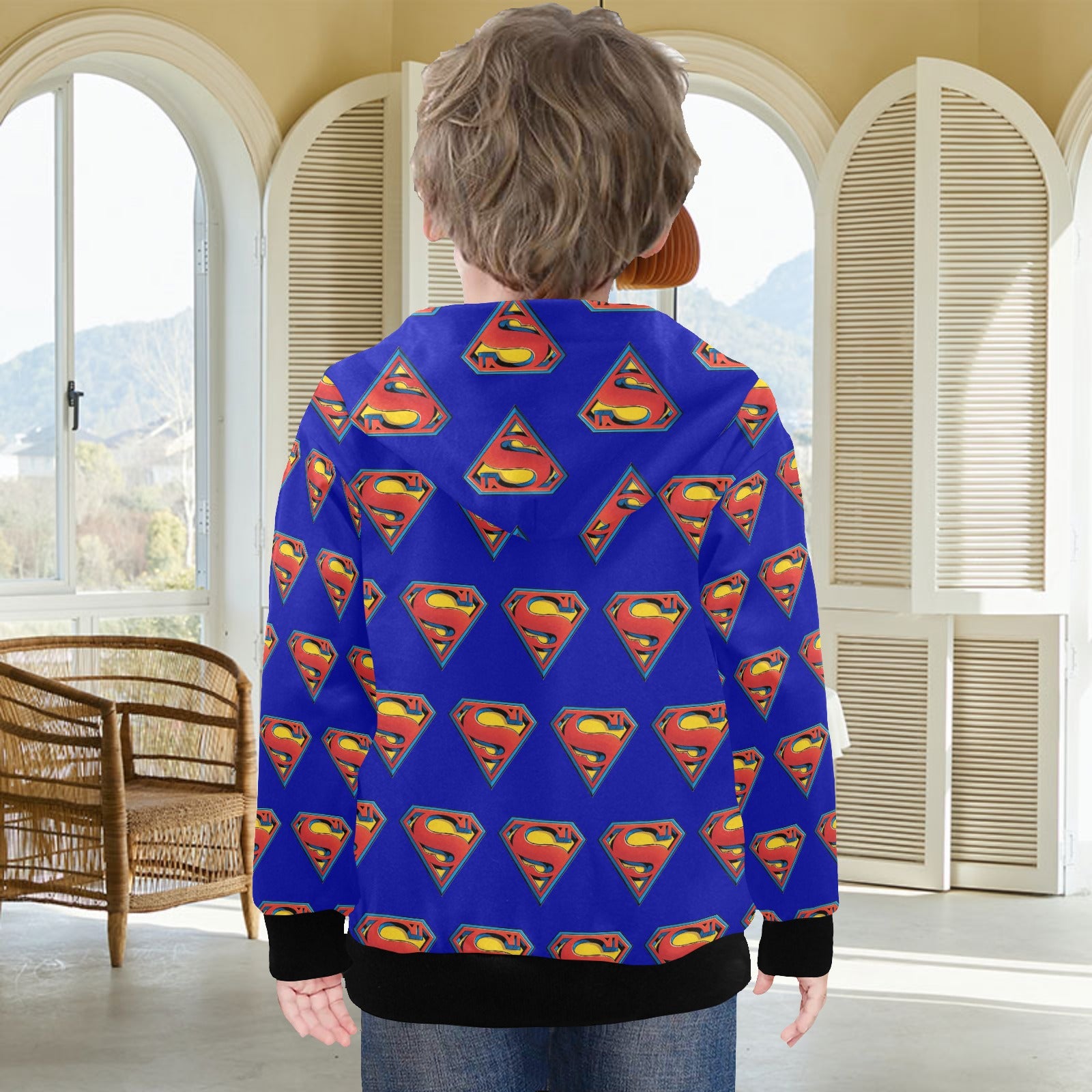 Super Hero Pattern -Little Boys' Long Sleeve Hoodie
