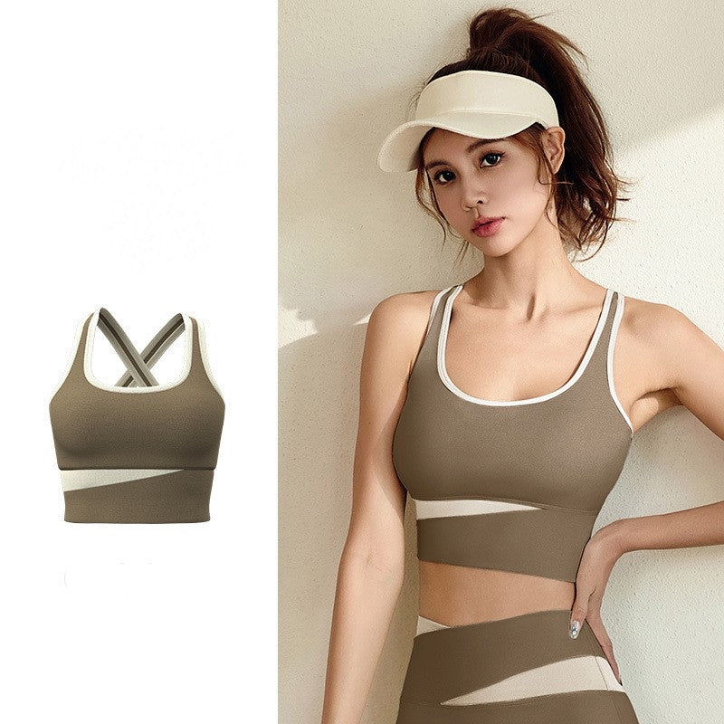 Imo's short, contrasting color, thin yoga wear, fashionable and beautiful back fitness clothes for women